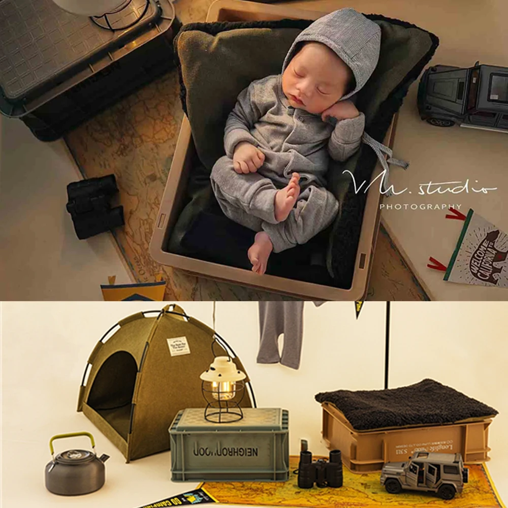 Newborn Photography Props Mini Wigwam Camping Tent Outfits Lights Decorations Set Studio Shooting Photo Props Assist Accessories