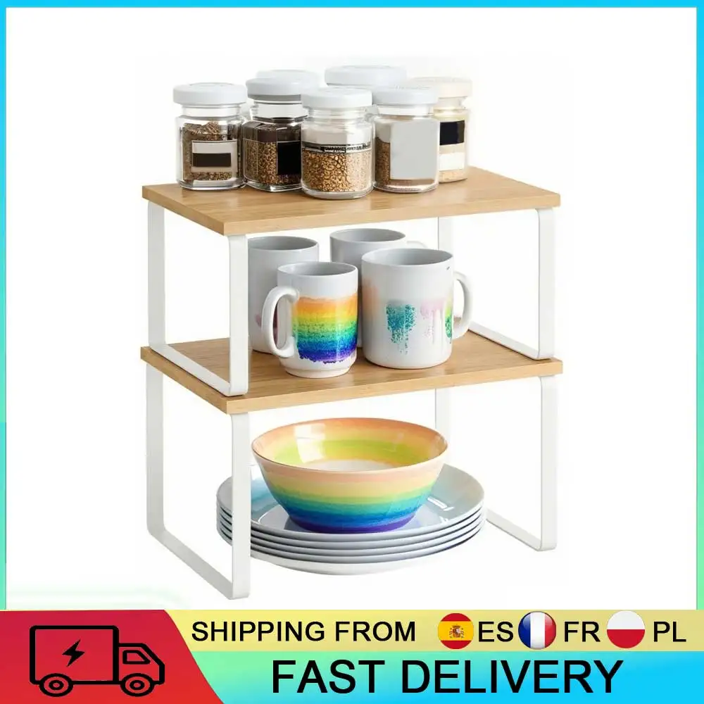 Étagère de comptoir multifonctionnelle en bois et métal, empilable et détachable, combinaison flexible, capacité de charge de 6 kg, pour le rangement sur le comptoir de cuisine