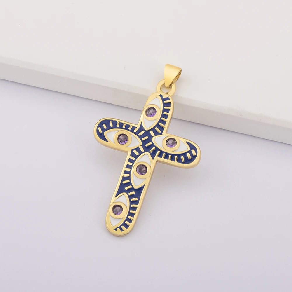 Fashion 5 Colors Cross Enamel Dripping Oil Pendant for Women Zircon Necklace for DIY Jewelry Making Gift Accessories Wholesale