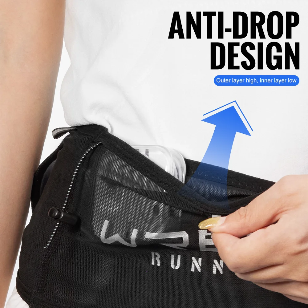 WRELS حزام الجري حزمة مراوح ملحقات الجري حقيبة خصر مرنة رفيعة قابلة للتنفس خفيفة الوزن مع عبوات فاني لزجاجة المياه #4