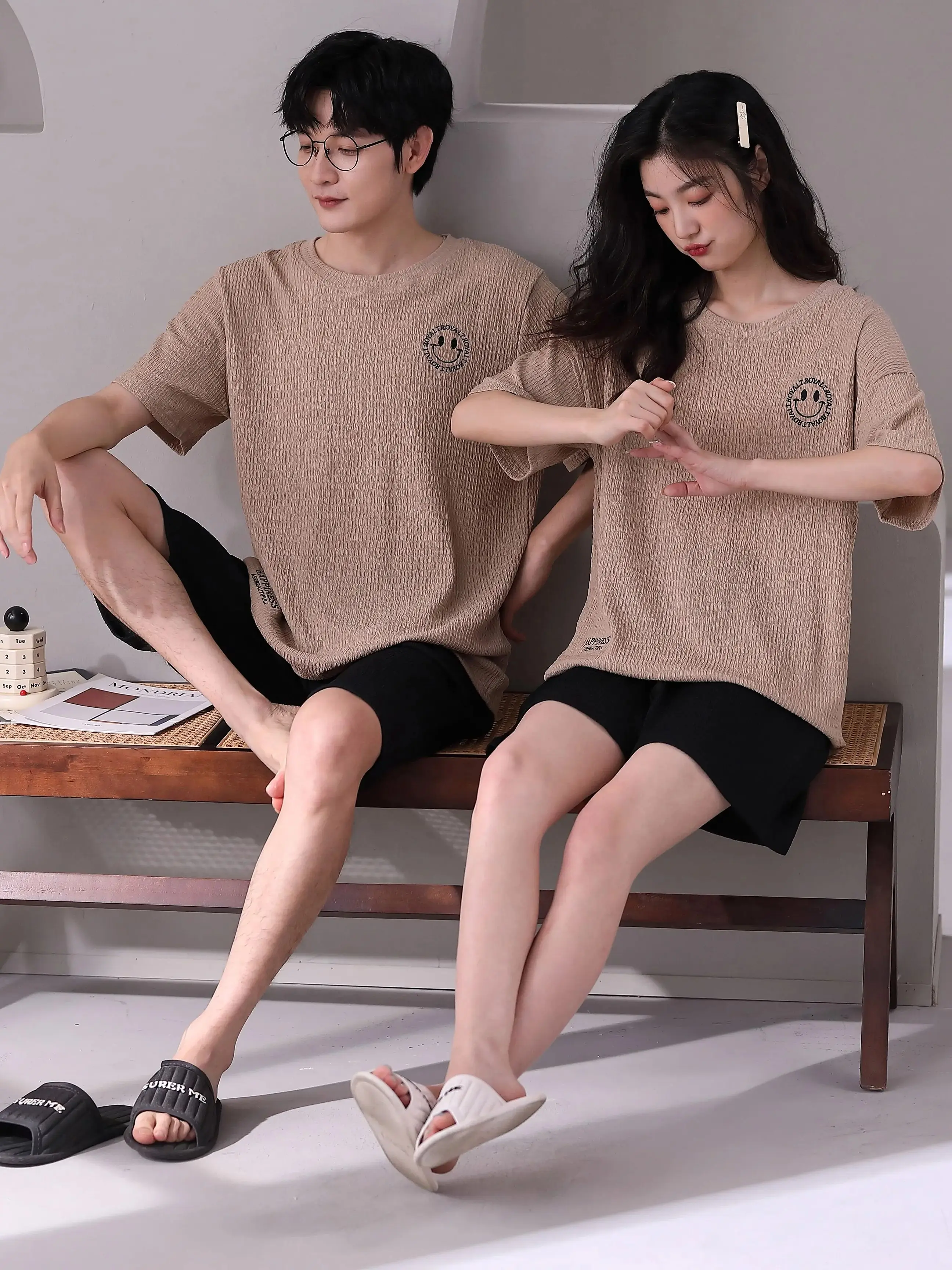 Short Sleeve Sleepwear Couple Pyjamas Fashion Cotton Gauze Summer Women\'S Printing Nightwear Pijamas For Couples Pajamas Set