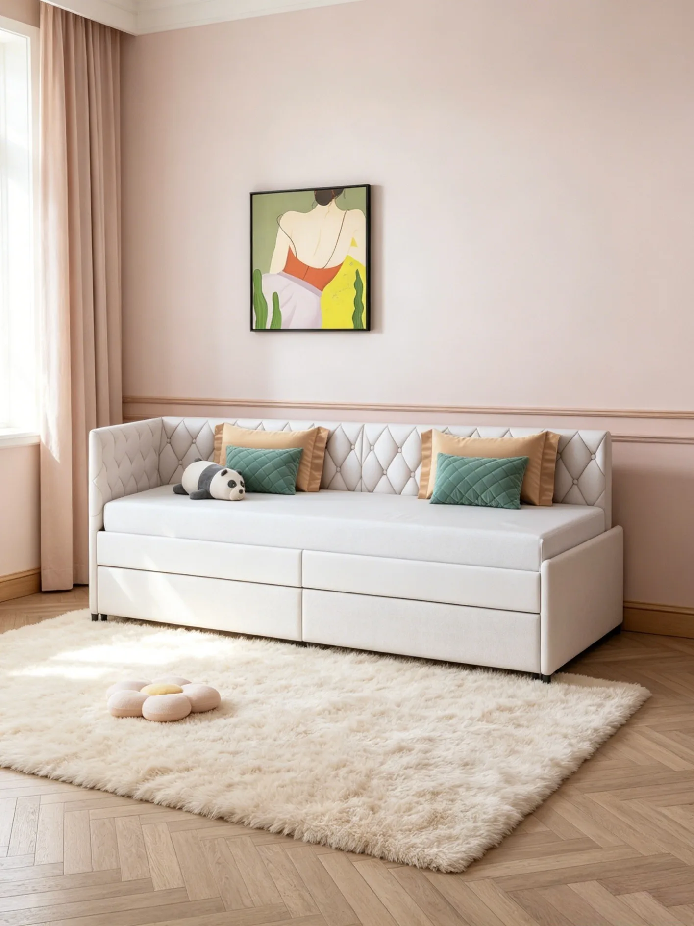Anajqaqia Rozkładana sofa z funkcją spania, 90 x 200 cm, rozkładane łóżko jednoosobowe, tapicerowana aksamitem rama sofy do sypialni, salonu i pokoju gościnnego. — 2