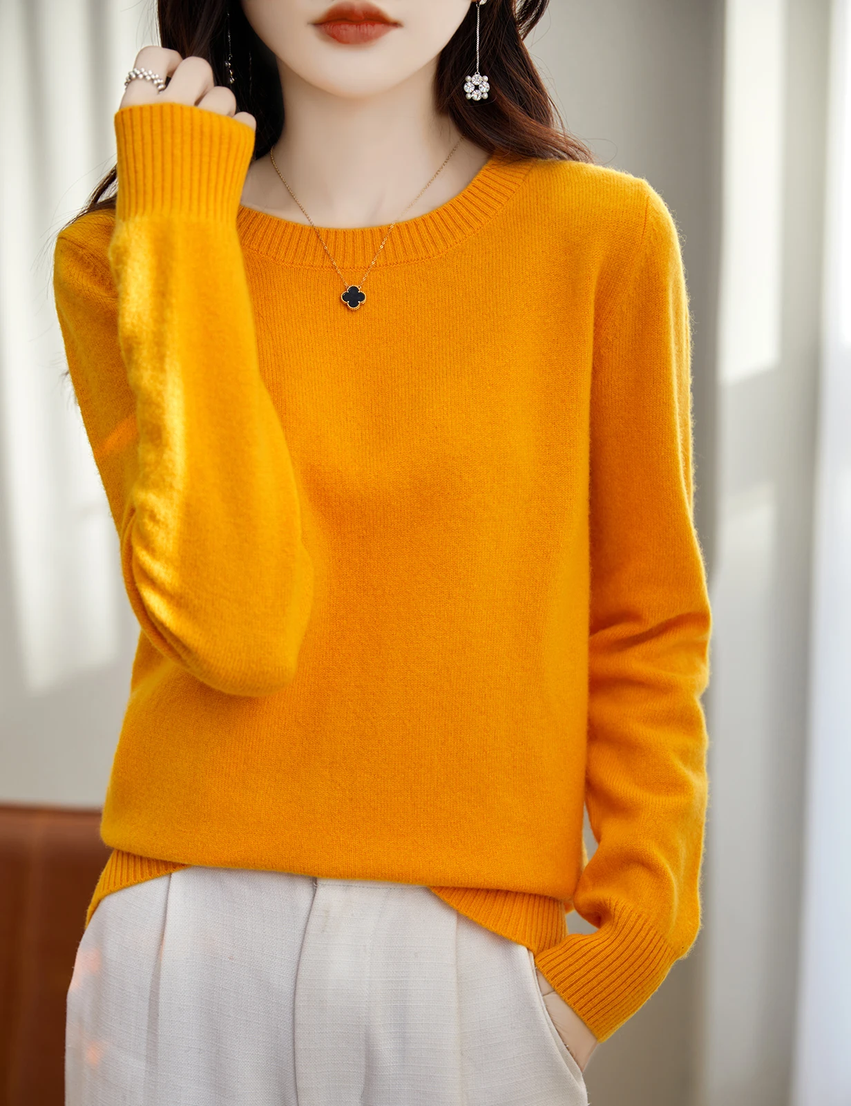 Women's Sweater 100% Merino Wool Pullovers Knitwear 2023 Fall Winter O Neck Sweater for Women Long Sleeve Soft Warm Knit Jumpers