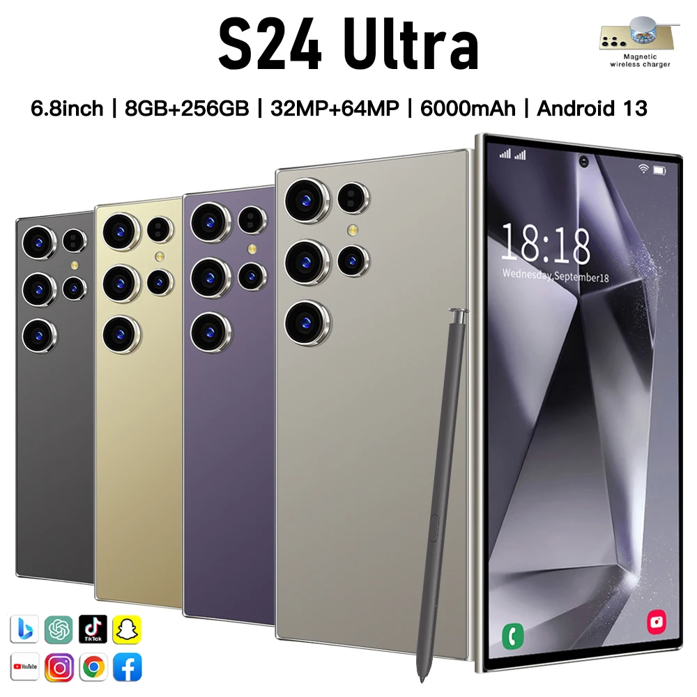 New S24 Ultra Smartphone 5G Signal 6.8 inch 256GB Android 14 5800mAh cellphone Qualcomm Snapdragon 8 Gen3 mobile phones