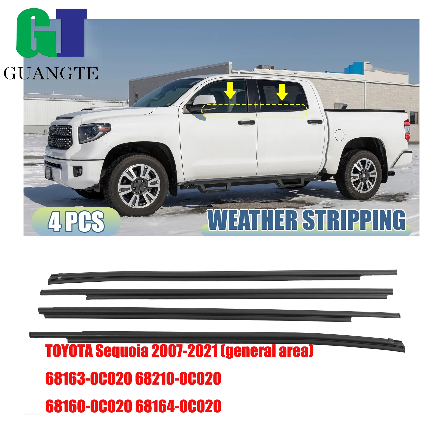 

BLACK 4pcs Window Weatherstrip Door Seal Belt 68160-0C020 68210-0C020 for Toyota Sequoia 2008-2022 The United States/Canada
