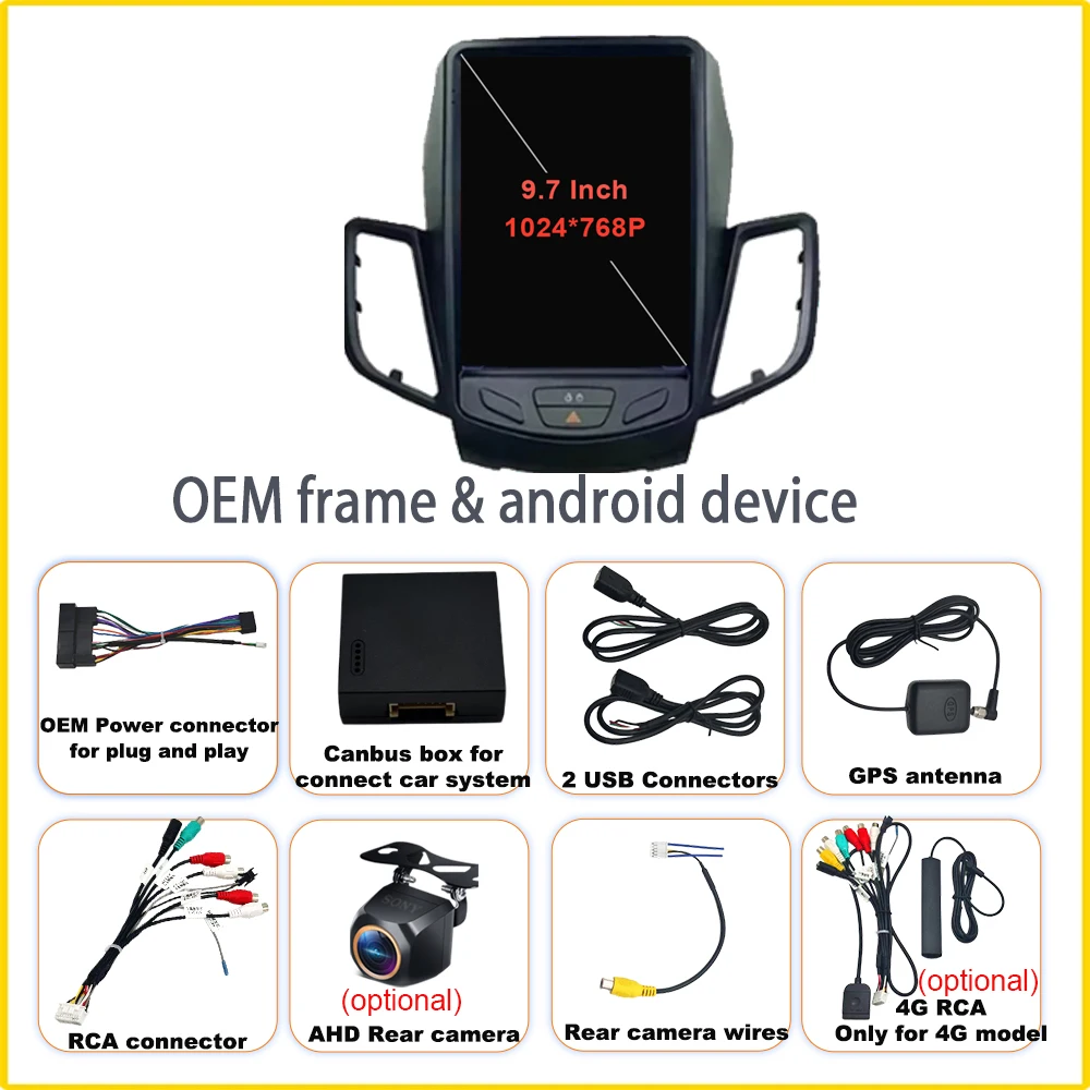9.7‘’ Car Radio For Ford Fiesta MK6 MK7 2009 - 2017 Auto Navigation Carplay GPS Android 16 Multimedia Player 5G BT 5.0 stereo