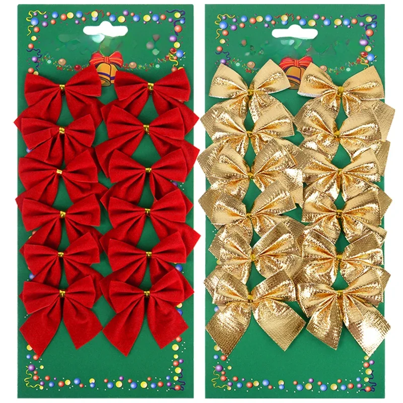 12/24 stücke Weihnachten Bogen Rot Gold Mini Weihnachten Baum Bowknot Anhänger Ornamente für Home
