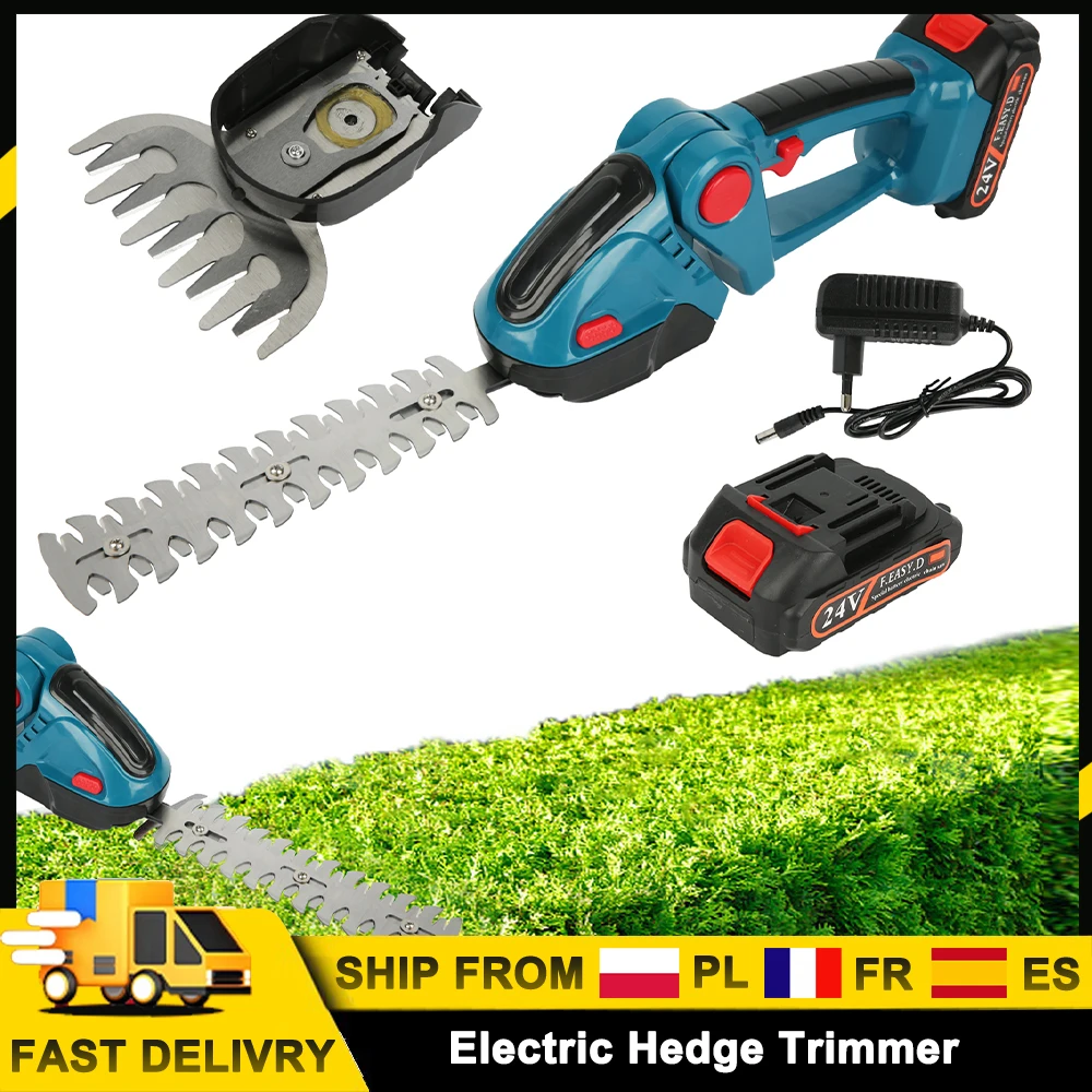 Taille-haie électrique 2-en-1 avec 90° °   Tondeuse à gazon portative avec poignée réglable et 2 lames de coupe pour batterie Makita 24V