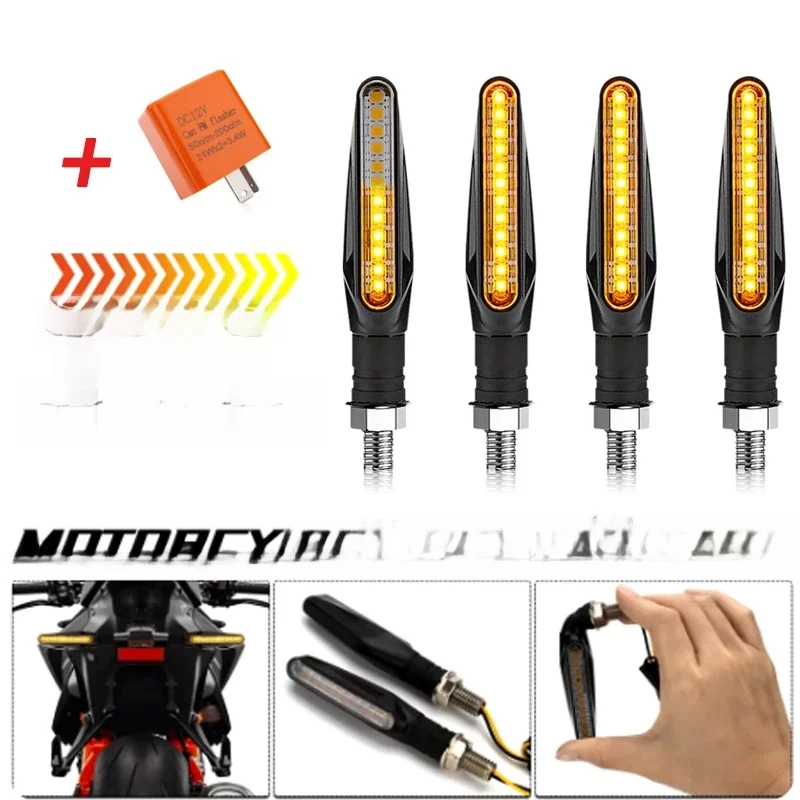 Motocyklowe kierunkowskazy LED Bursztynowy migacz Przepływająca woda Wbudowany przekaźnik 12LED Kierunkowskaz Motocyklowe migające światła — 2
