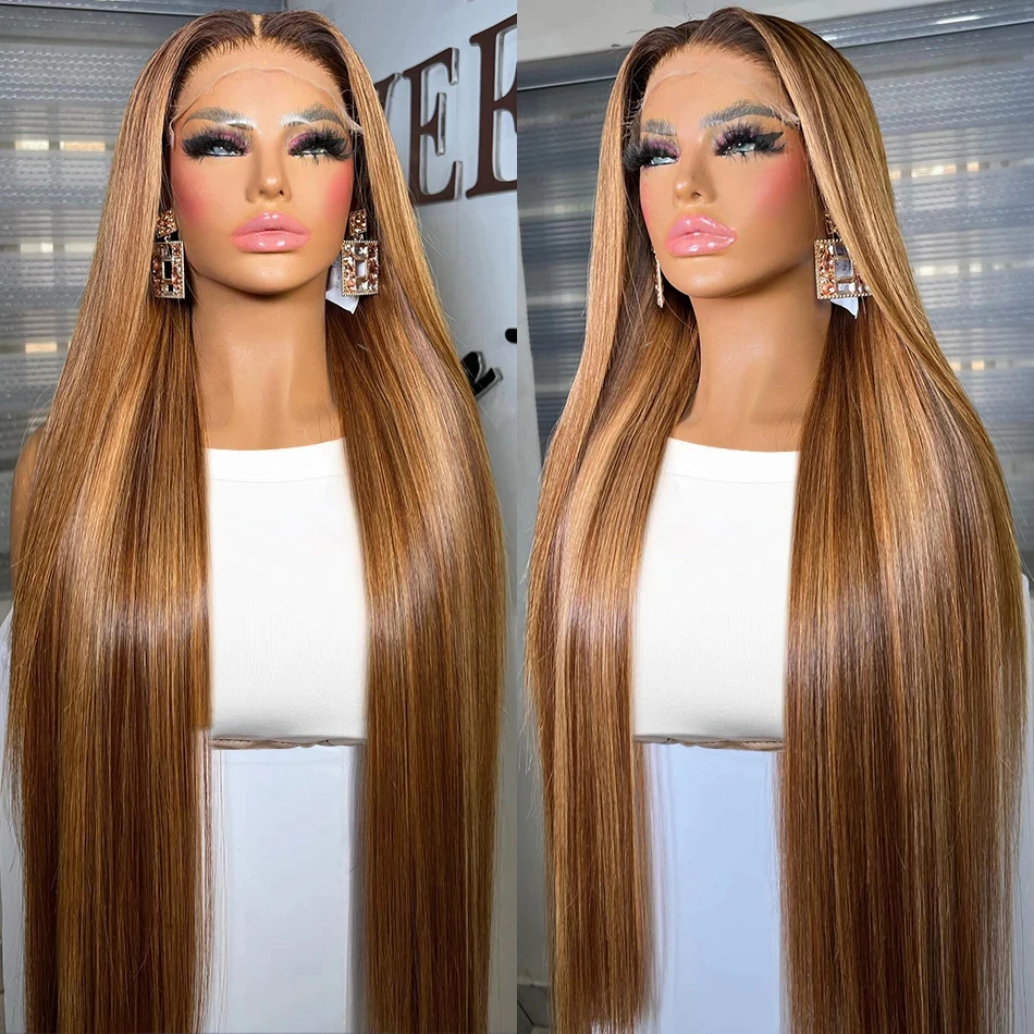 13x4 Honey Blonde Colored Wig 30 Inch Straight Highlight Lace Front Human Hair 4/27 Ombre 13x6 Lace Frontal Wigs 220% For Women