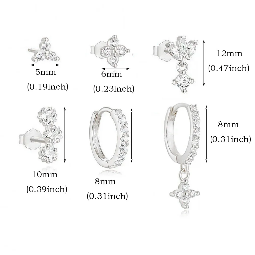 6Pcs Flower Dangle Hoop Stud Stackable Earrings for Women