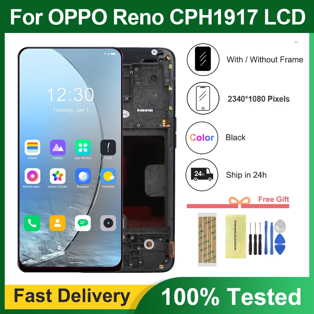 6.4 inch Super AMOLED / TFT For OPPO Reno PCAT00 PCAM00 CPH1917 LCD display touch screen digitizer assembly Replacement