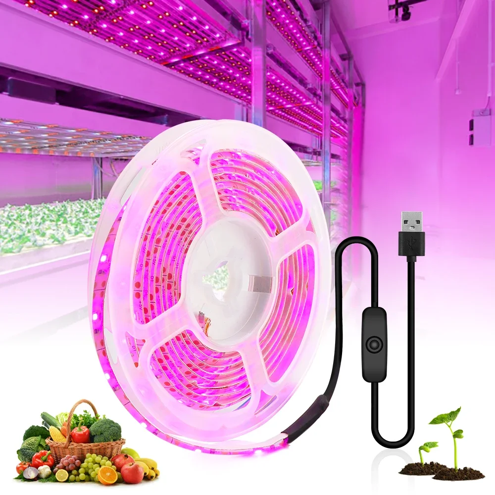 USB spectre complet LED élèvent la bande lumineuse 0.5m 1m 2m 3m 4m 5m 2835 DC5V LED Fitolampy élèvent des lumières pour les semis de fleurs de plantes d'intérieur