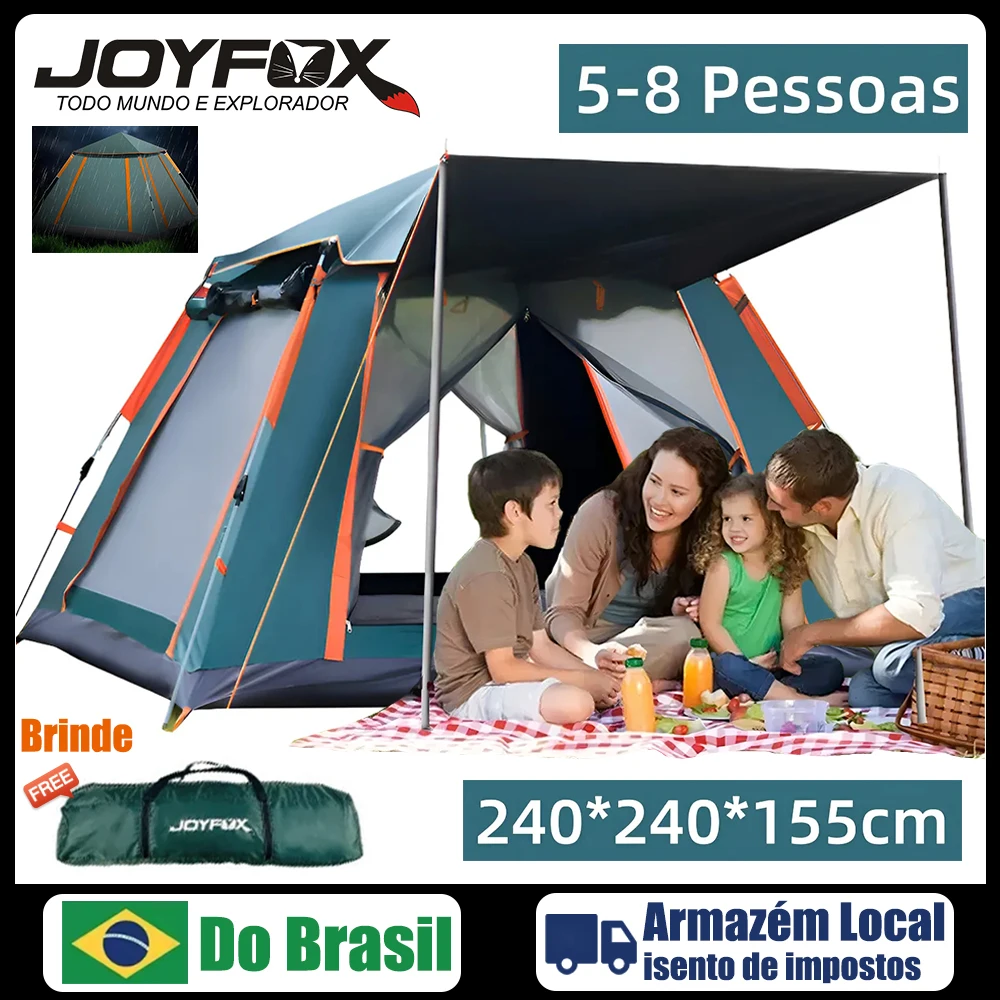 Joyfox Barraca Camping Automática Acampamento Upf50+ 5-8 Pessoas barraca de acampamento Grande Varanda para familiar portátil