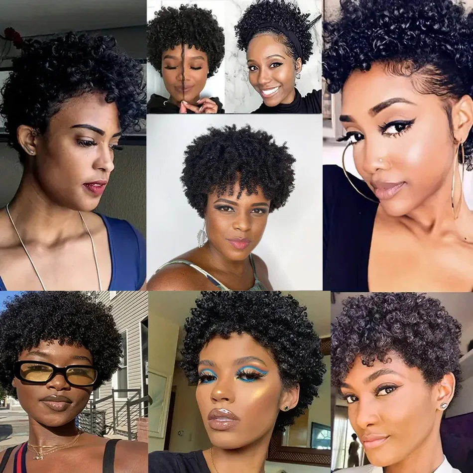 Brazilian Afro Kinky Curly Human Hair Short Wigs 100% Remy Human Hair Natural Black Curly Wigs for Women Machine Made Wigs