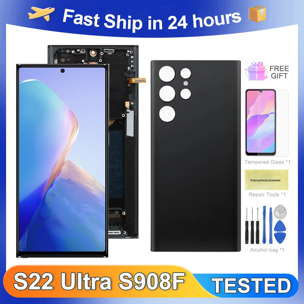 For Samsung S22 Ultra Tested For S22Ultra S908 S908B S908U S908W S908E LCD Display Touch Screen Digitizer Assembly Replacement