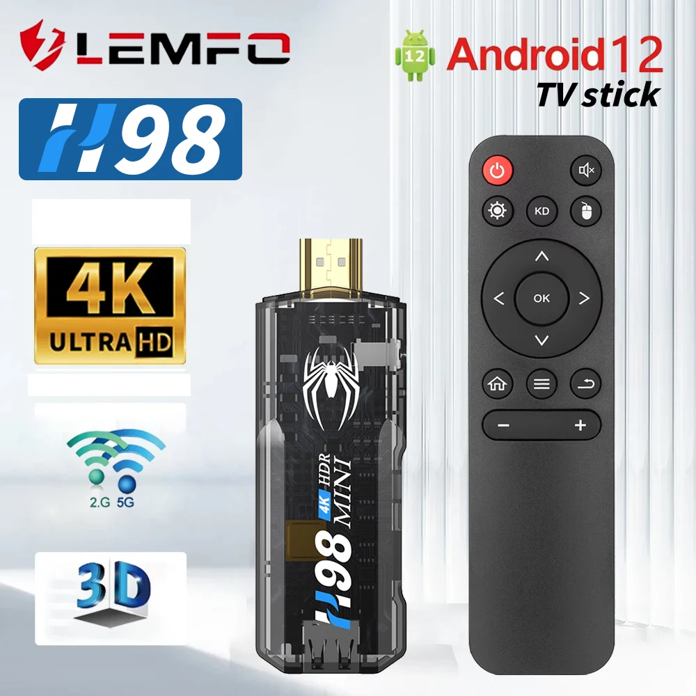 H98 Mini TV Stick Android 12 Support 8K Video 4K 3D TV Box 2.4G&5G Roku Netflix Media player Body Feeling Game Android TV Stick