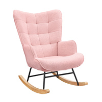 Anajqaqia Rocking Chair-Chairs-Armchairs-Upholstered Swing Chair-for Living Room and Bedroom-Square Shape-Teddy Fleece-Pink