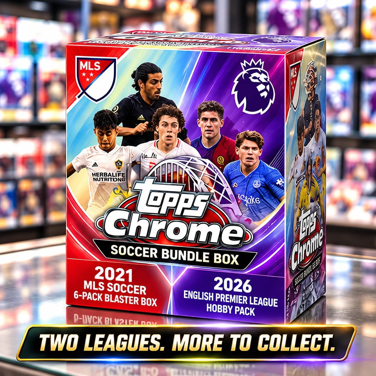 2021 Topps Chrome MLS Soccer 6-Pack Blaster Box With 2026 Topps Chrome English Premier League Soccer Hobby Pack, 34 Total Cards, Look for 6 Exclusive Pink X-Fractor Parallels on Average Plus Autograph Chase