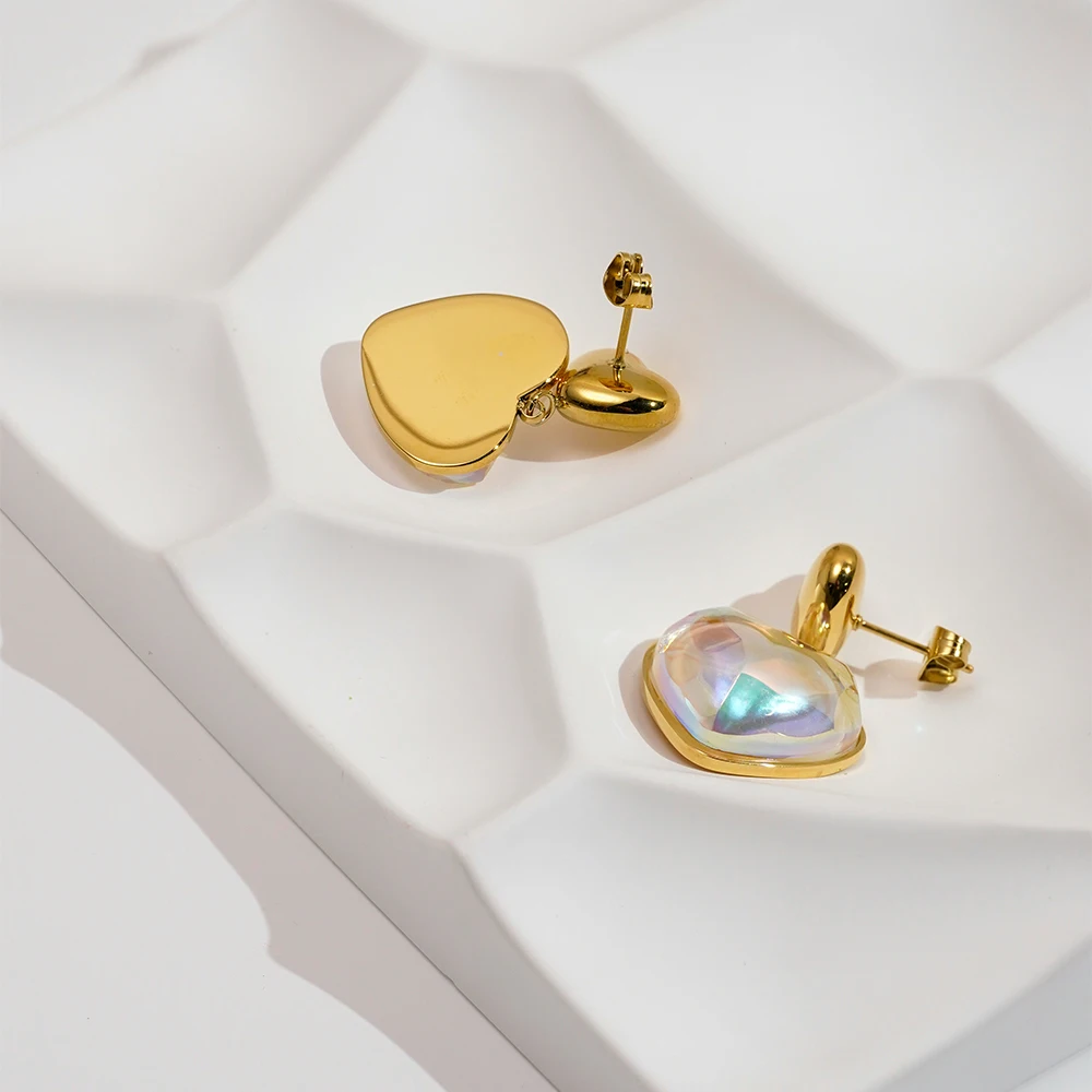 Colorful Heart Earrings for Women - 18K Gold Plated Stainless Steel