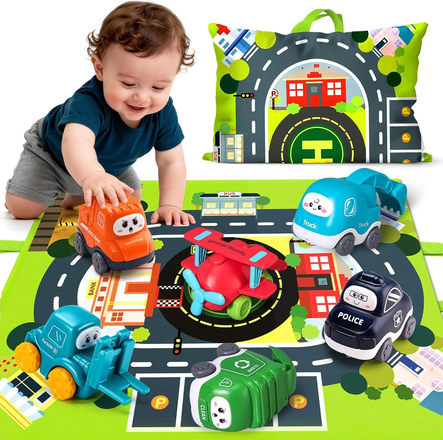 

Big Cartoon Truck Car Toys for 1 Year Old Boy with Playmat/Storage Bag|Baby and Toddler Toys 12-18 Months & Age 1-2|1st Birthday