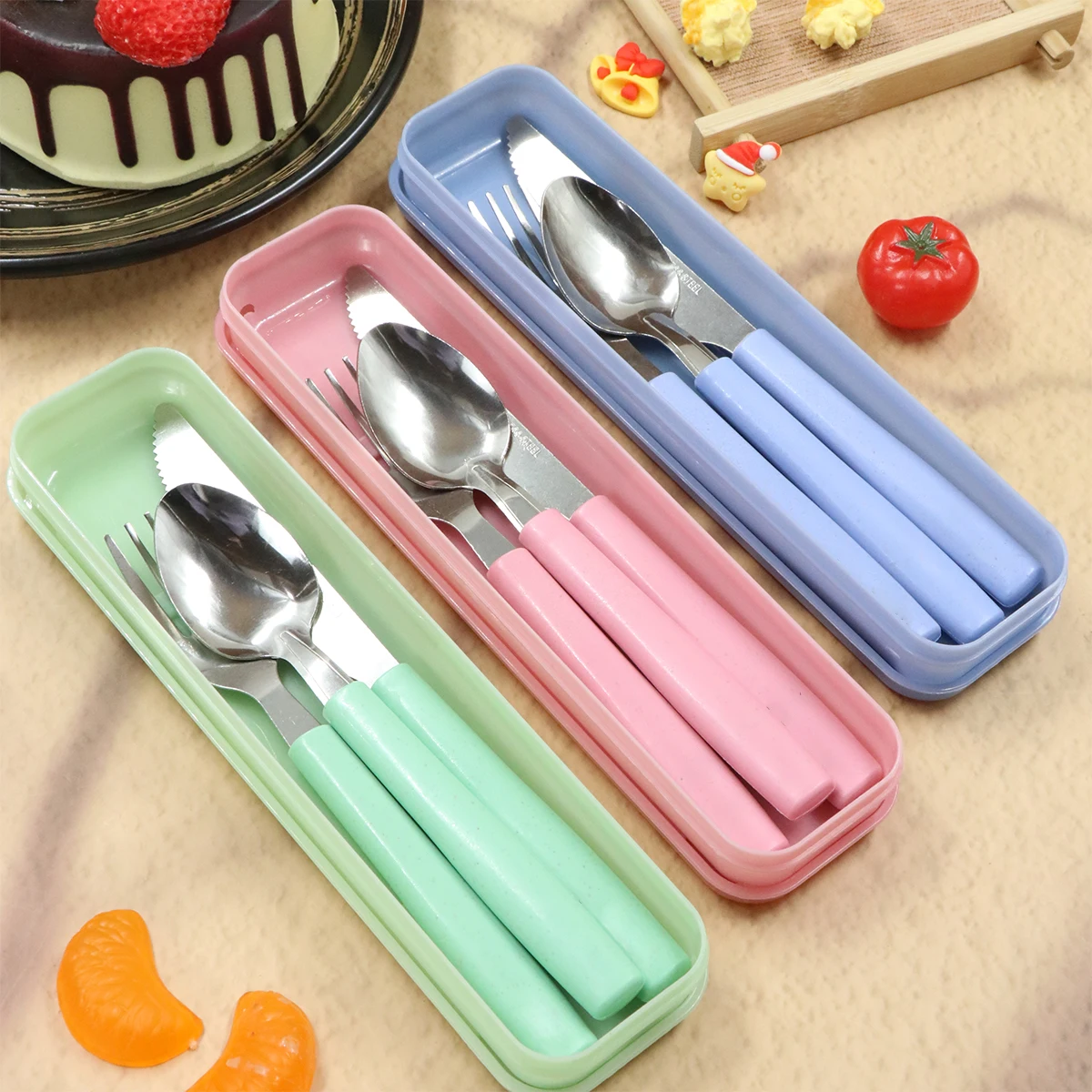 Cutlery Set, Stainless Steel Fork, Portable Three-Piece Cutlery Set, Birthday Gift.