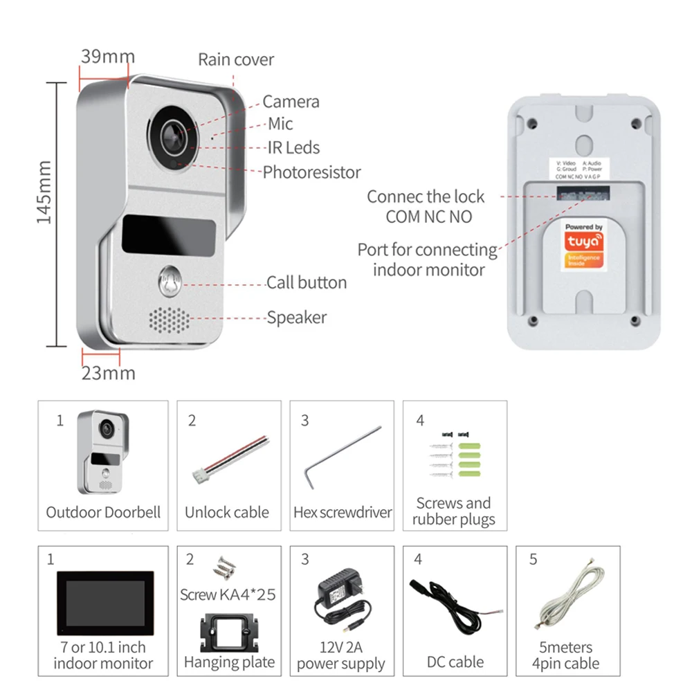 Top 7 Inch Tuya Video Doorbell WiFi Outdoor Door Bell Waterproof IP65 Intercom Smart Home Google Alexa Wireless Door Phone