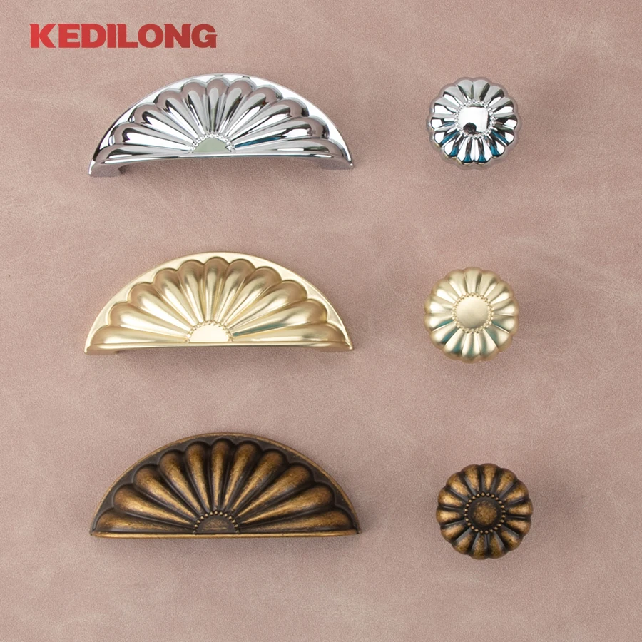 KEDLO French luxury silver shell handle kitchen cabinet gold handle retro color Pull handle furniture hardware drawer handle
