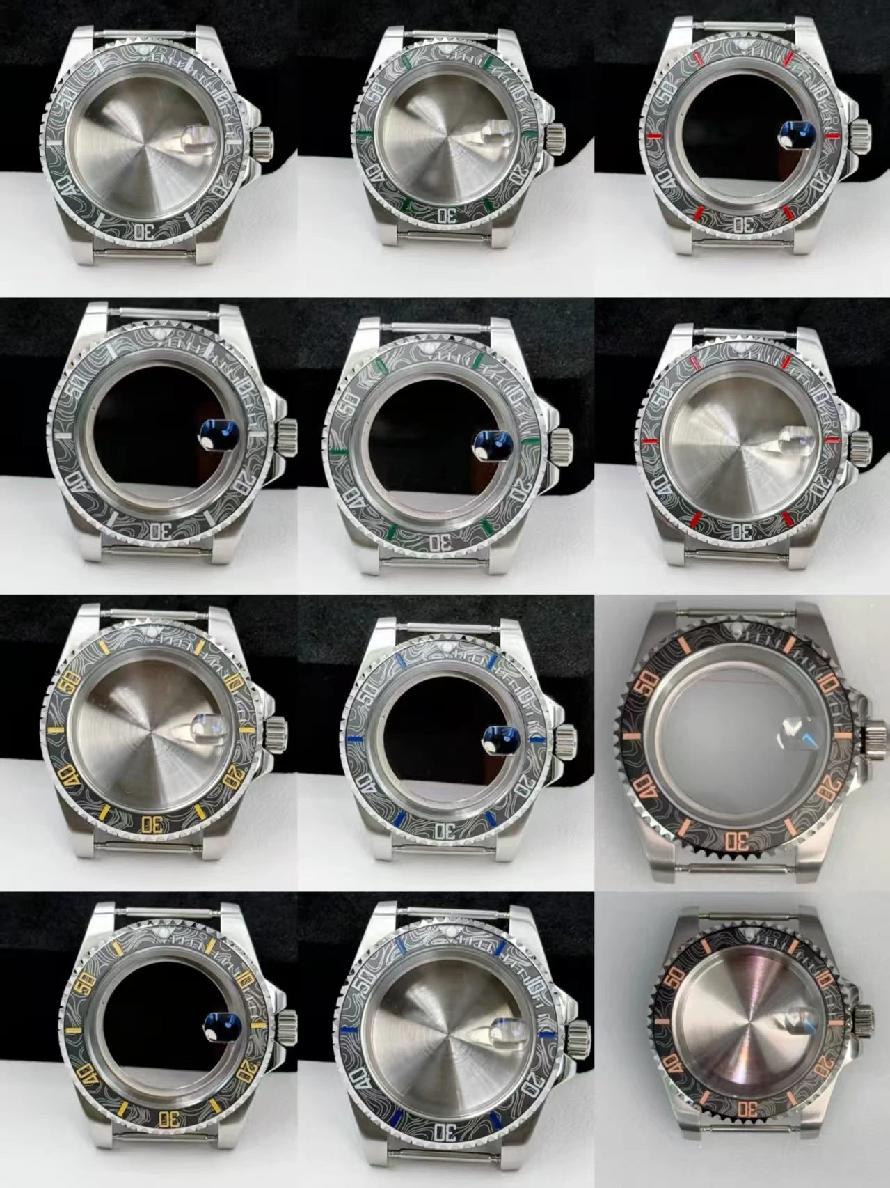 nh35-nh34-腕時計ケース-40mm-カーボンファイバーパターン-セラミックリング-交換用-ブラック-グリーン-ウォーターゴースト-nh35ムーブメント対応-腕時計アクセサリー