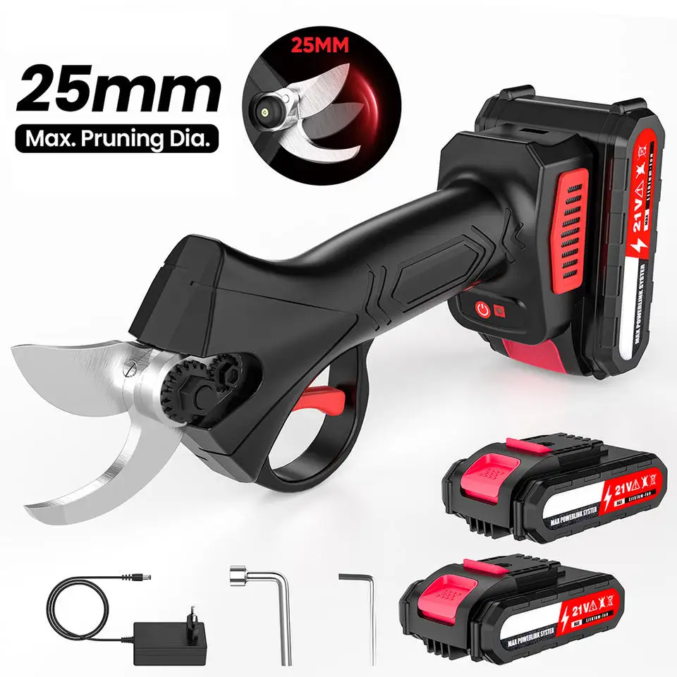 Cisaille électrique à moteur sans balais, tondeuse de 25mm pour l'élagage des branches d'arbres fruitiers et de bonsaï, outil électrique avec piles 2x21V