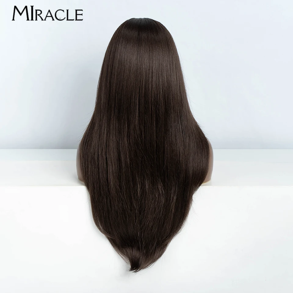 MIRACLE 26‘’ Straight Lace Front Wig for Women Long Synthetic Lace Wig Fantasy Black Blonde Wig for Daily Cosplay Use Fake Hair