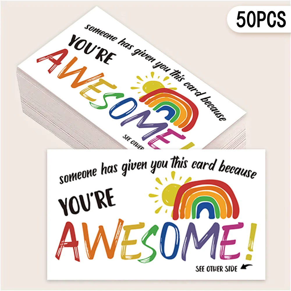 

50 шт., радужные поощрительные открытки «You're Awesome», мотивационные открытки, благодарственные открытки для студентов, учителей и персонала