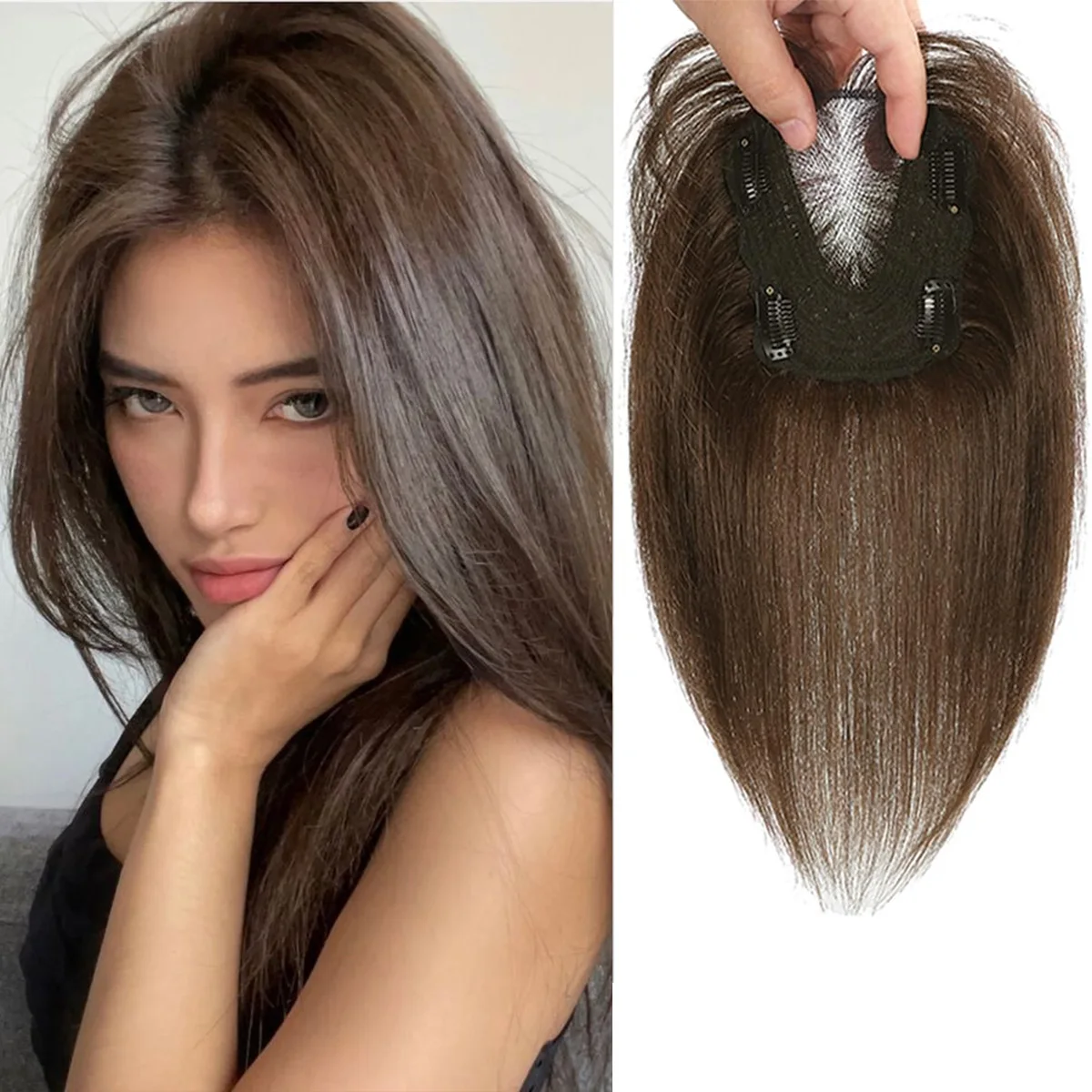 12×13cmの女性用ヘアピース、クリップと通気性のあるベース付きで自然な見た目を作り出し、薄毛や白髪を隠すことができます（25cm）