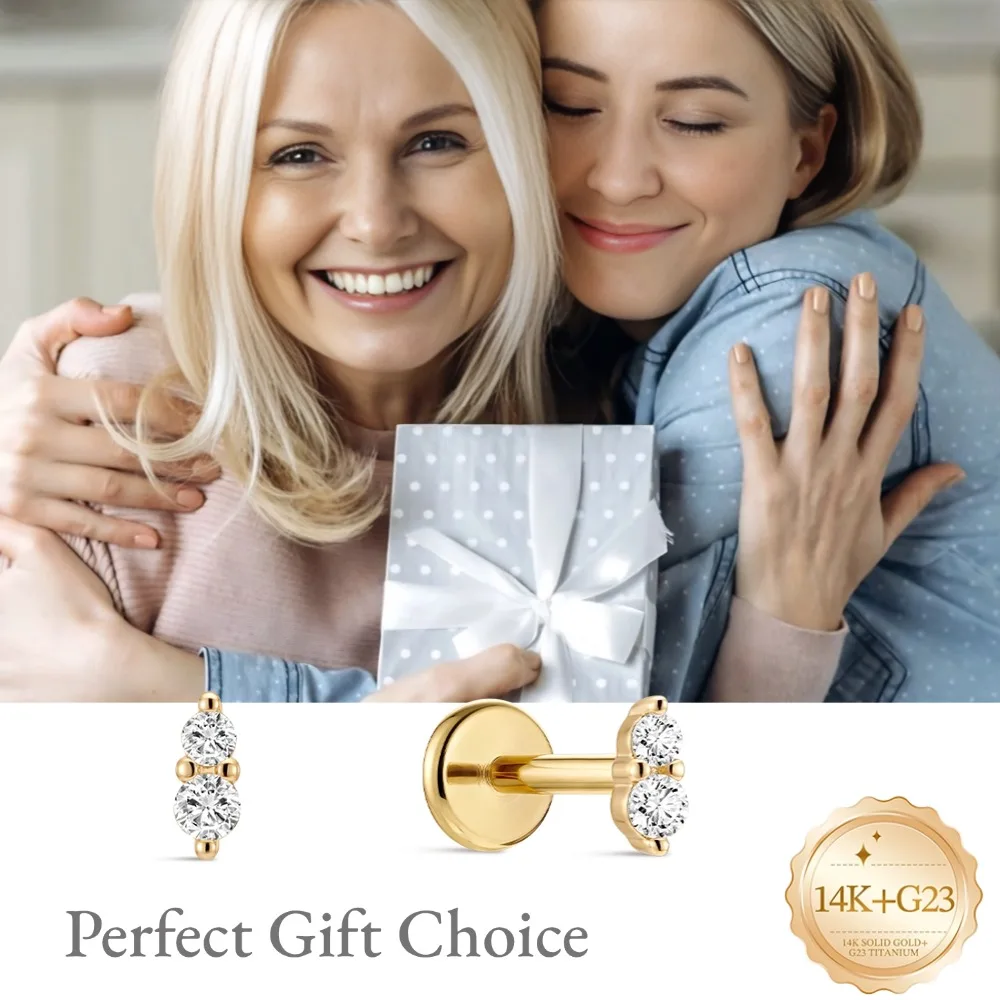 Imagen 5: Pendientes de Oro Sólido de 14K DIeSchein para Mujer, Pendientes de Lujo con Parte Trasera Plana de 18G para Piercings Helix, Tragus y Daith
