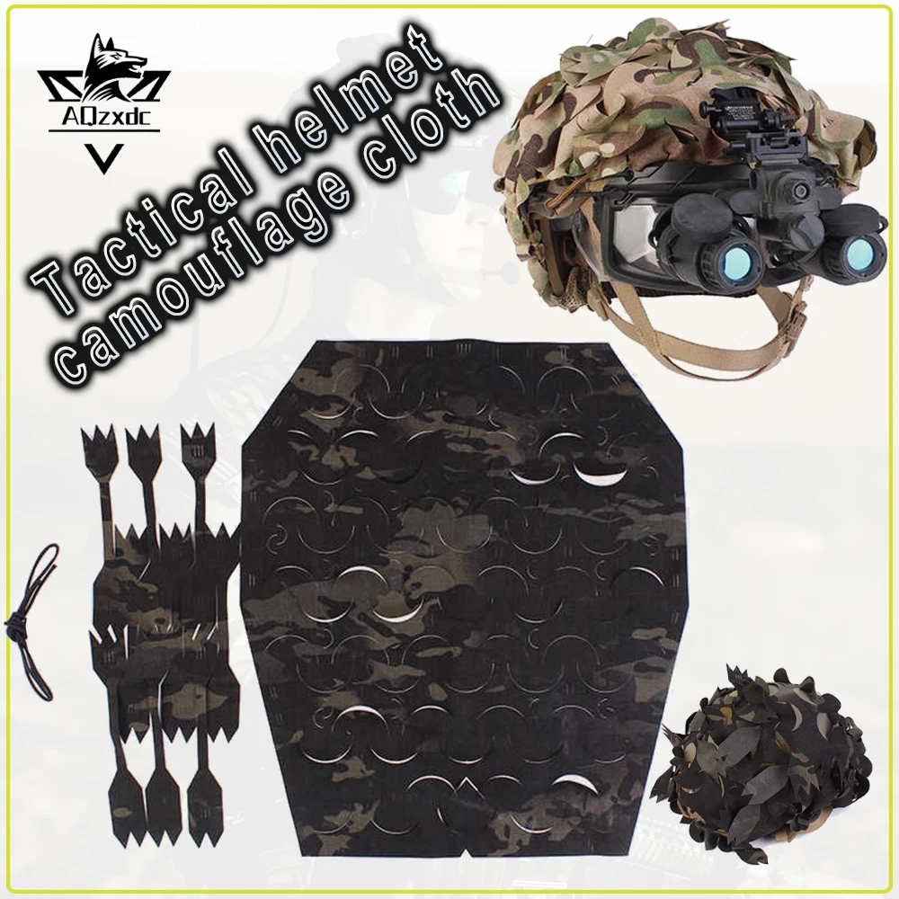 Tactical Helmet Cloth 3D Camo Airsoft Helmet Cover Laser Cut Nylon Drawstring Helmet Scrim Hunting CS Game Helmets Accessories