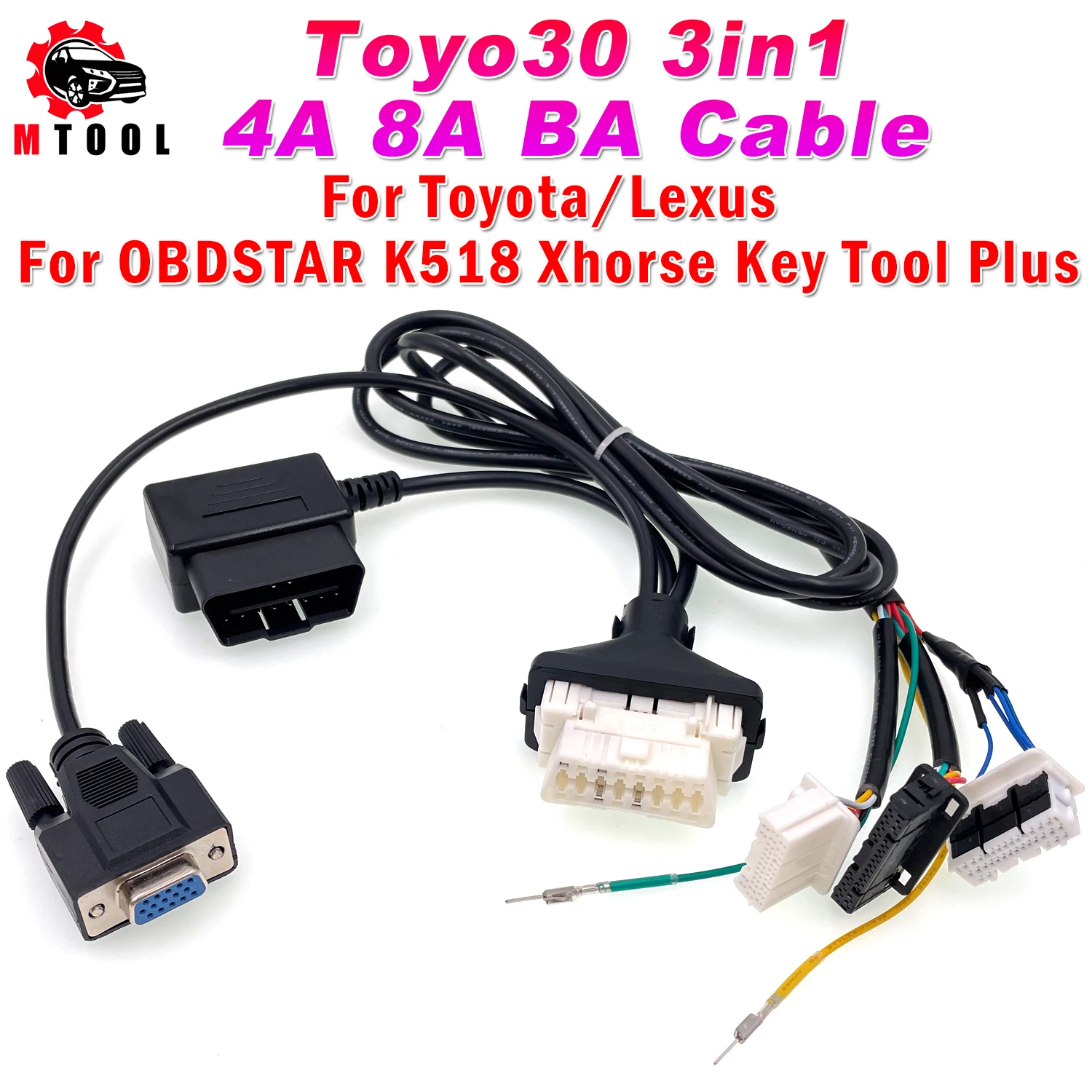 Toyo30 Cable 4A 8A BA 3 in1 Connector Smart Key Cable 16pin OBD Cable for OBDSTAR K518 Xhorse Key Tool Plus for Toyota For Lexus