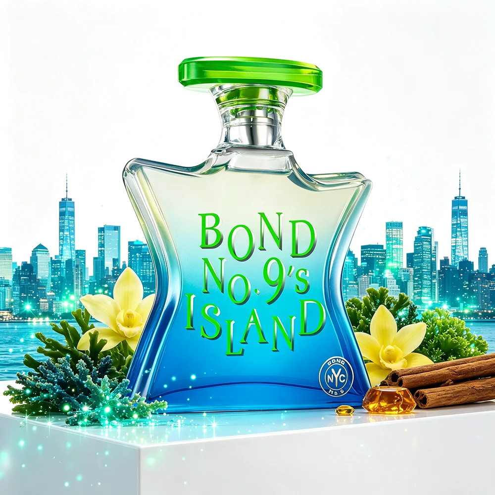 Bond No.9 Island Perfume 100ml Unisex Effervescent Aromatic Scent White Ginger Basil Top Notes Water Mint Red Seaweed Heart Sandalwood Amber Moss Base Long Lasting EDP Luxury NYC Gift Box