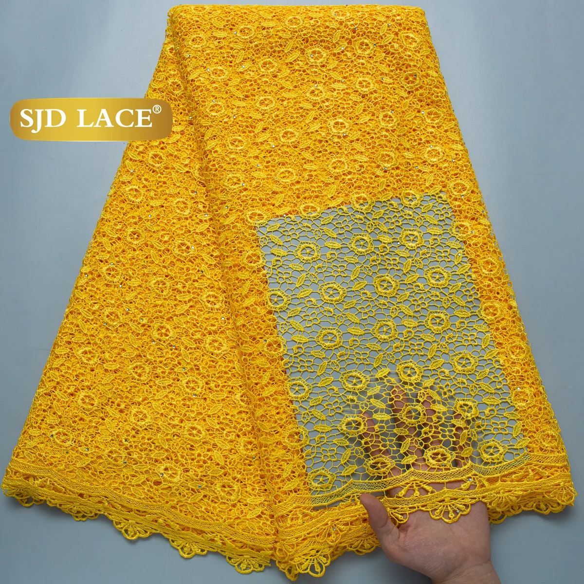 SJD SPITZE Nigerianischen Schnur Spitze Stoffe 2026 Hohe Qualität 5 Yards Afrikanische Steine Wasserlösliche Spitze für Nähen Frauen Party kleid 4693