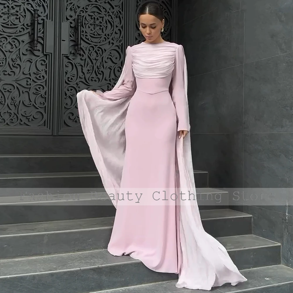 Classic Pale Pink Evening Dress Jersey Pleat Draped Special Occasion Dresses Mermaid Jewel Wedding Guest Gowns for Women 2024