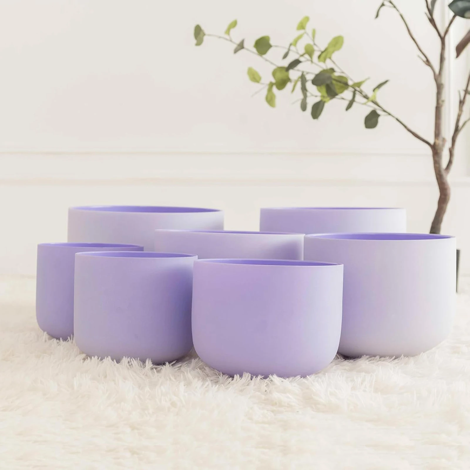7PCS Singing Bowl Quartz Crystal Singing Bowl Set Sound Healing Singing Bowl W Dustproof Storage Bag Rubber Mallet for Spa