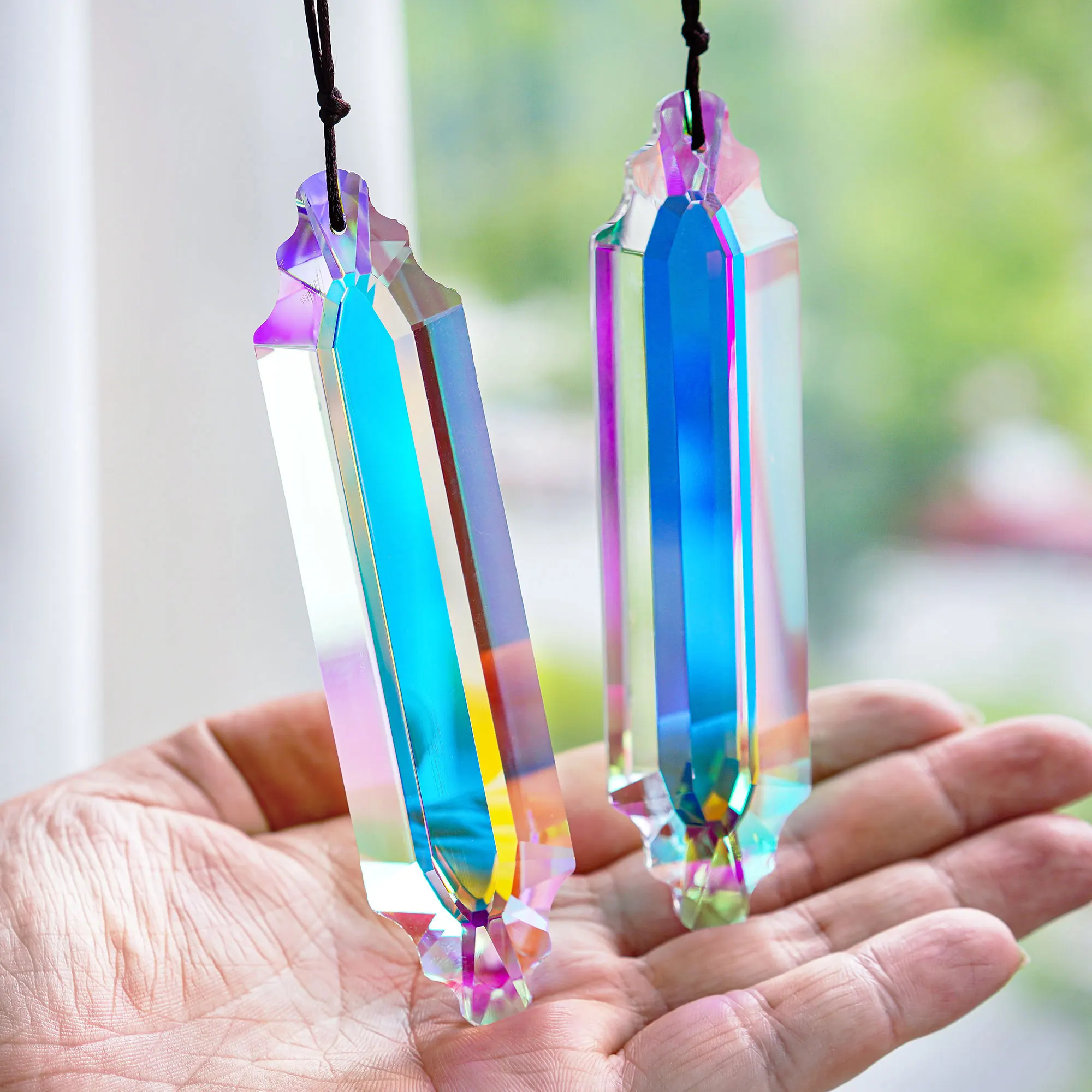 2pcs 120mm Large Crystal SunCatcher Prisms AB Colored Hexagone Hanging Suncatchers Rainbow Maker Decor for Home Garden Window