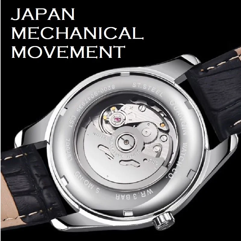 GUANQIN Men Tungsten Steel Automatic Self-wind Wristwatch Japan Miyota Seiko Mechanical Movement Date Week Sapphire Crystal Hour