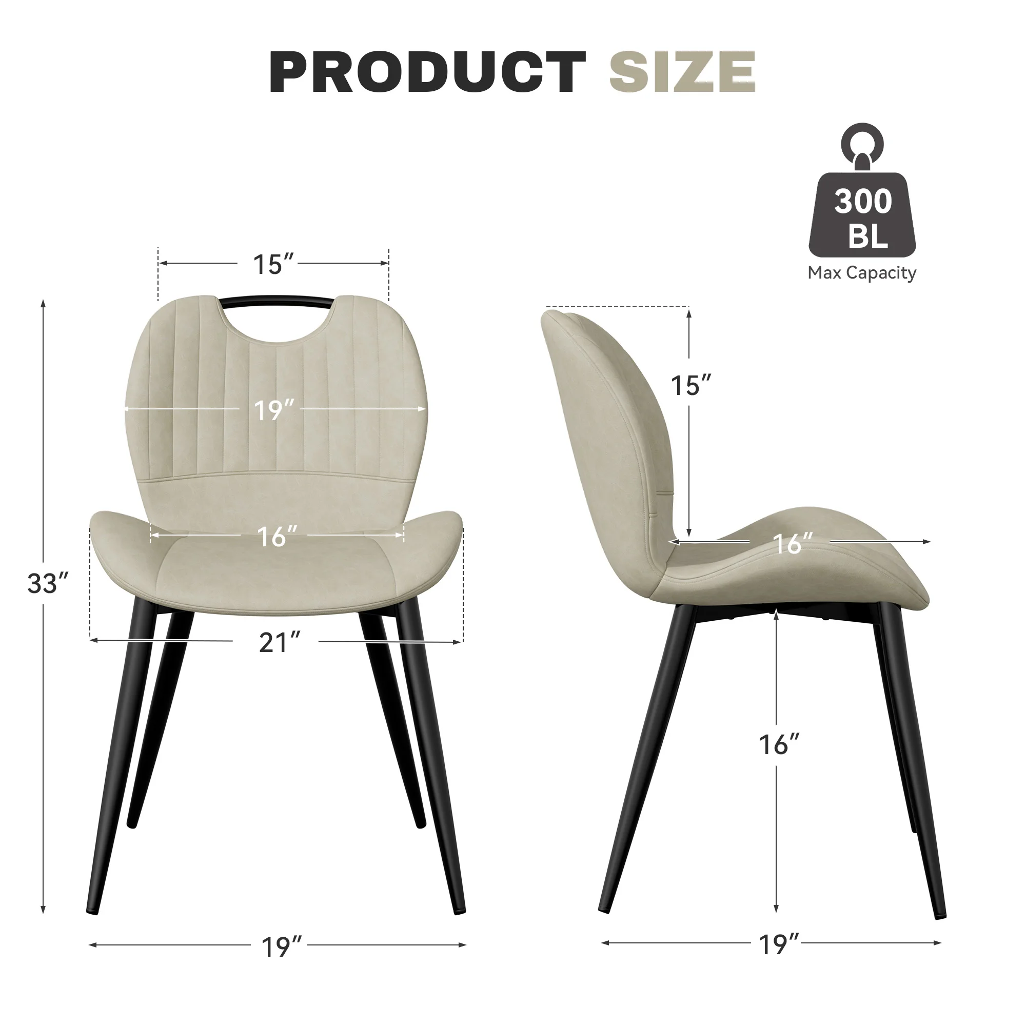 Dining Chair Set of 2 Upholstered Dining Room Chairs Mid-Century Modern Armless Back Chair