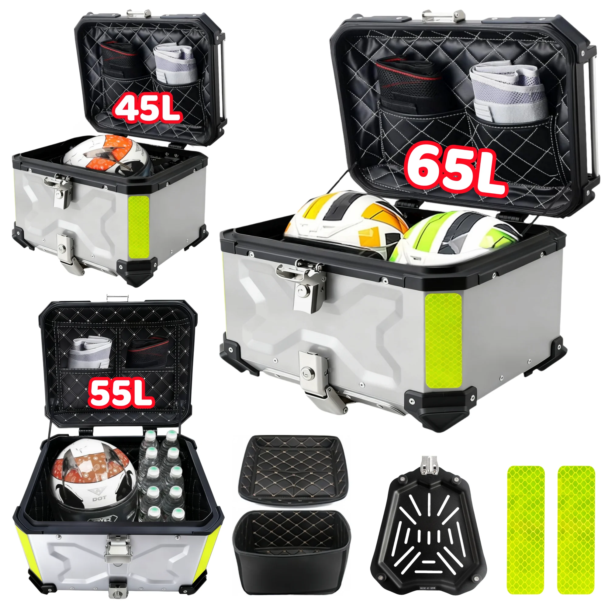 CNC Aluminium-Legierung Motorrad-Topcase Helmkoffer Silberfarben Wasserdichter Motorrad-Kofferraum Schnellverschluss Heckgepäckbox Werkzeugkasten