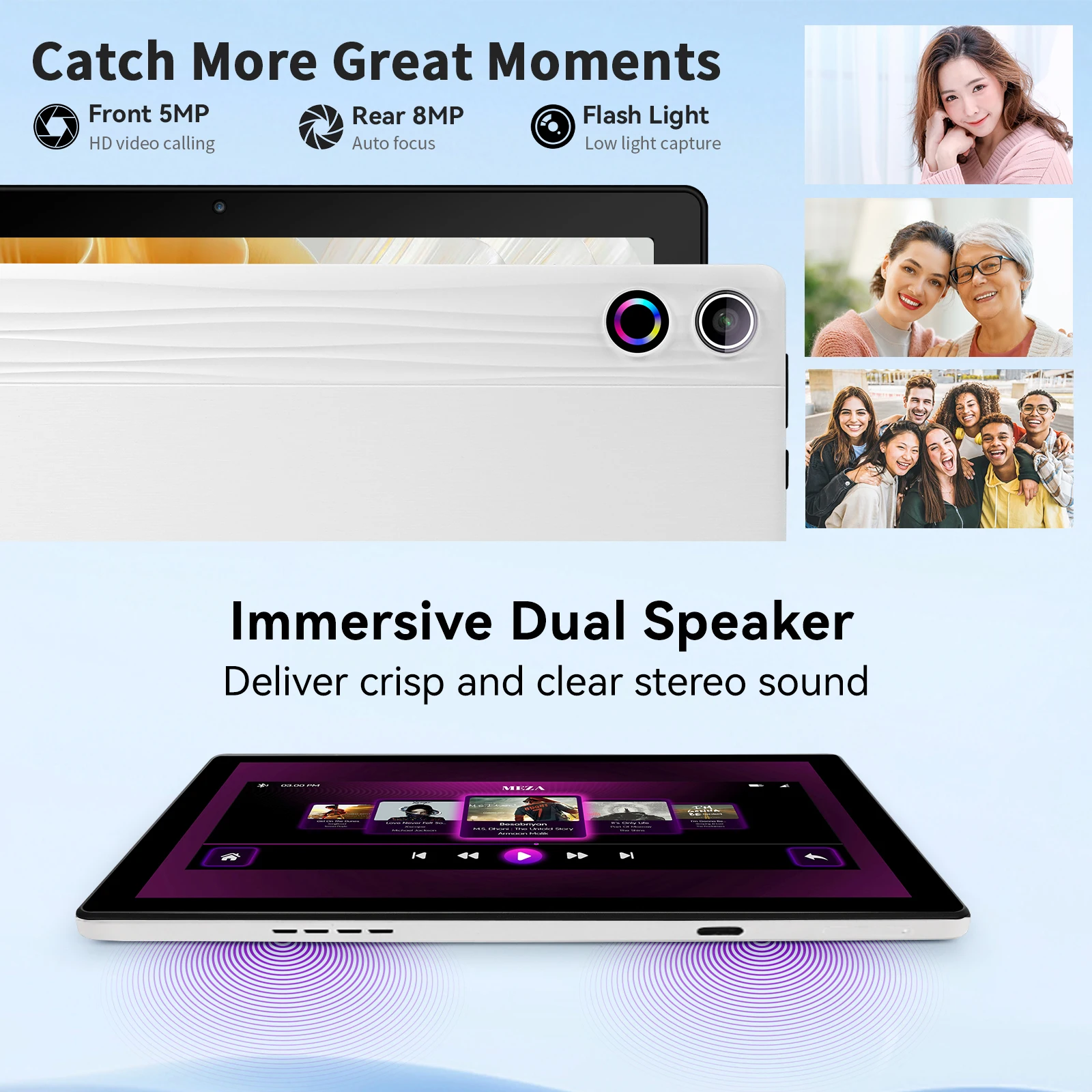 URAO 10.95 Inch Octa Core Tablet PC 24(4+20)GB RAM 128GB ROM Android 14 HD 1280*800 LCD 6800mAh Student Learning Tablet Support TF Card 1TB Expand Back to School Study Entertainment Tablet Full Accessory Bundle