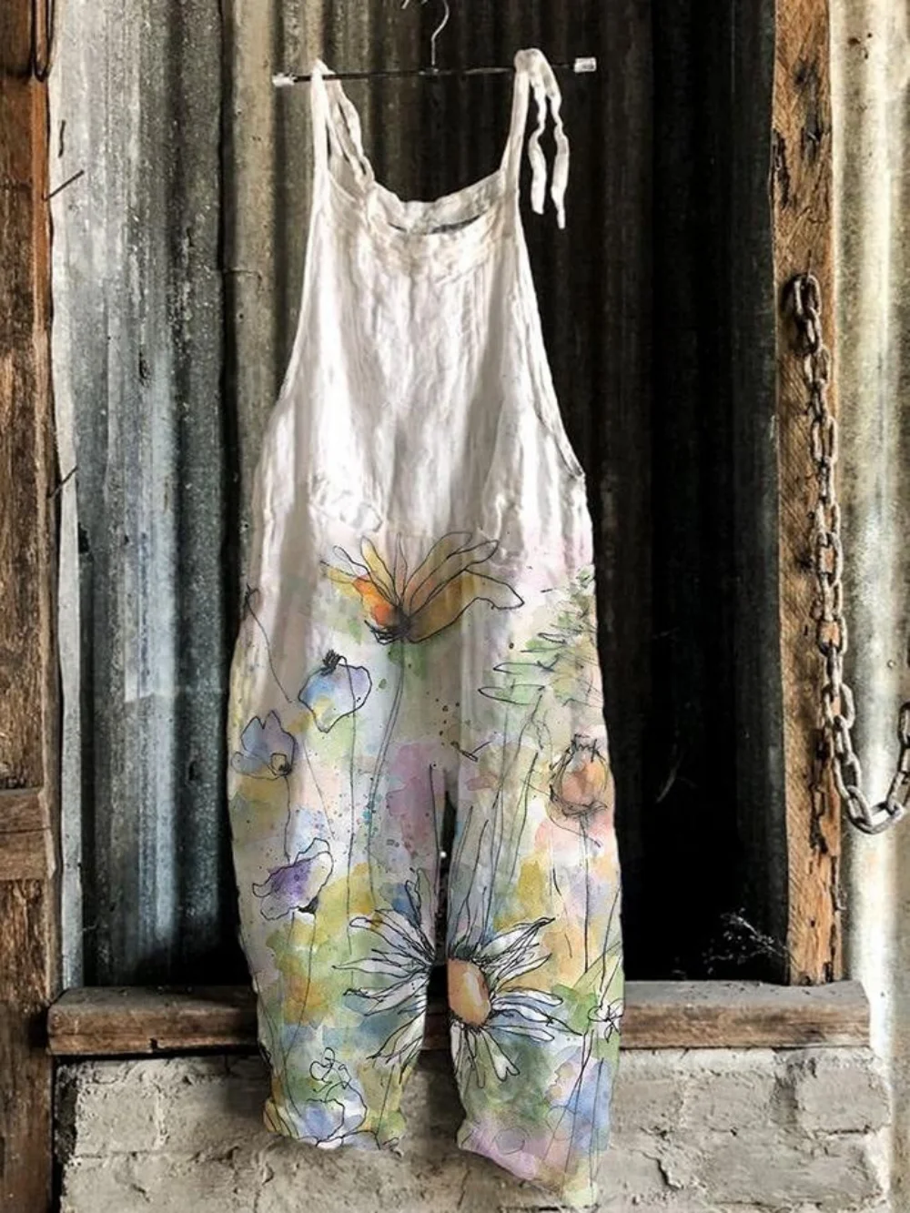 Summer Women's Jumpsuit With Floral Print, Comfortable Jumpsuit, Linen Thin, Plus Size, Quick Drying, Cool Straight Tube,