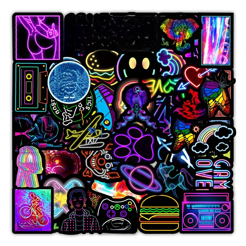 AliExpress Rspctou 10/30/50/100pcs Cartoon Neon Light Rainbow Stickers Graffiti Decals DIY Stationery Suitcase Bike Car