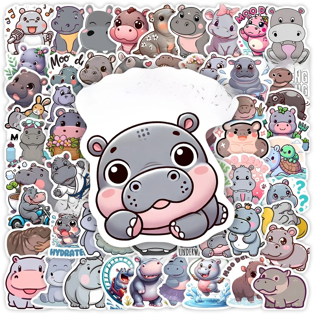 Autocollants hippopotame de dessin animé, 10/30/60 pièces, jouets pour enfants, cadeau pour Scrapbook, journaux indésirables, bouteilles de bagages pour ordinateur portable, décoratifs, étanches