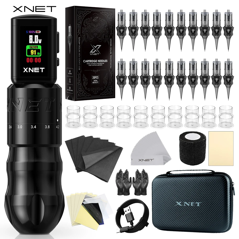 

XNET T2 Роторная ручка для татуировки с беспроводным источником питания RCA 7 Регулируемый ход 20 шт. Картриджи Машина для макияжа для татуировки