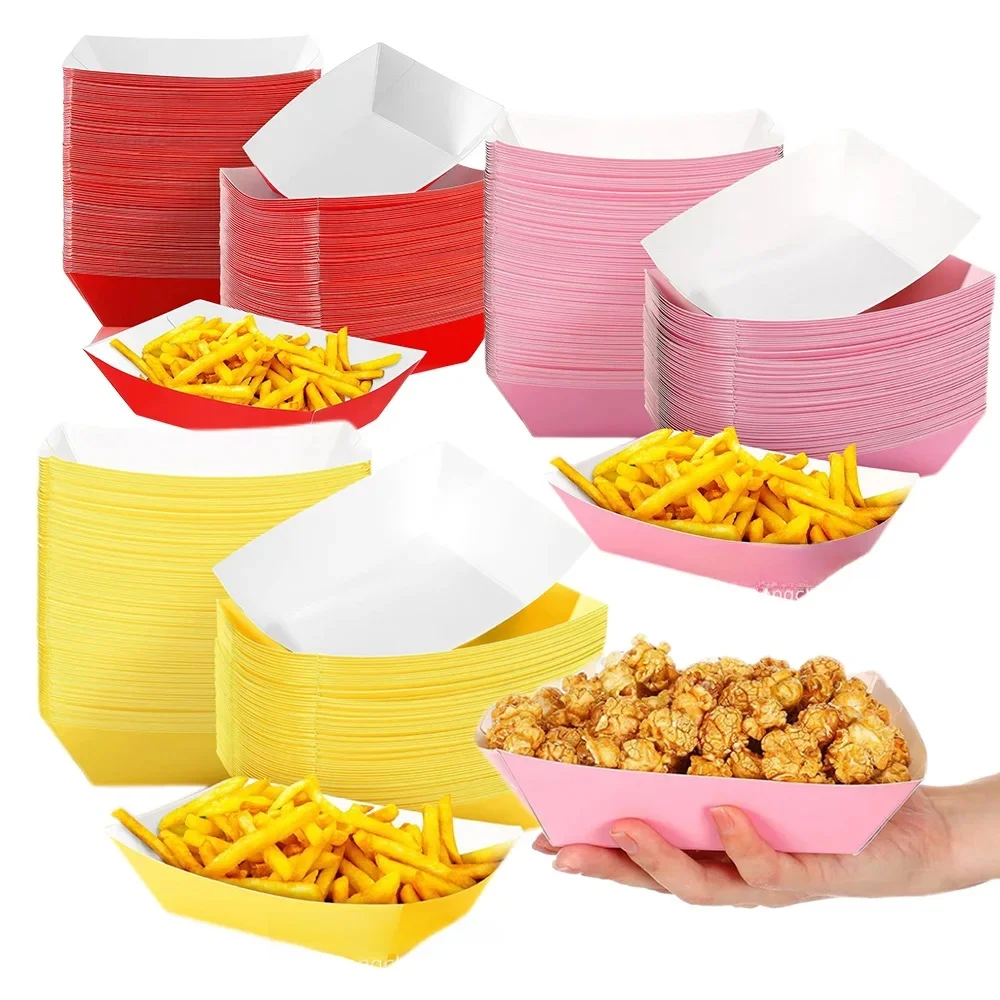 Boîte en papier jetable de couleur, papier de couleur unie, nourriture, bonbons, pop-corn, Hot Dog, boîte de bateau, plateaux, fournitures de fête d'anniversaire